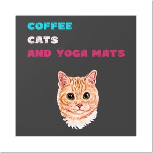 Coffee cats and yoga mats funny yoga and cat drawing Posters and Art